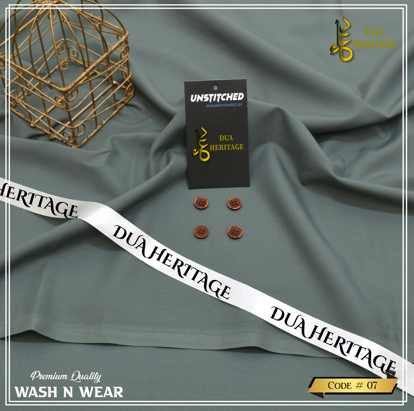 Dua Heritage Premium Wash & Wear – Greenish-Gray Unstitched Fabric (Code 07)