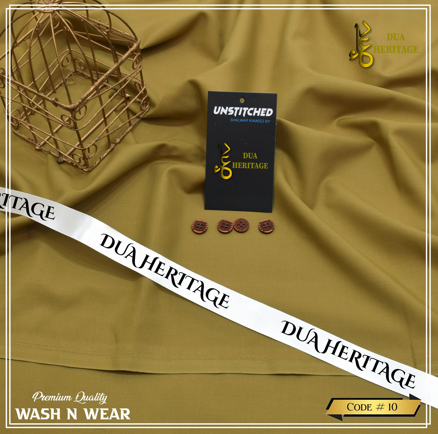 Dua Heritage Premium Wash & Wear – Mustard-Gold Unstitched Fabric (Code 10)