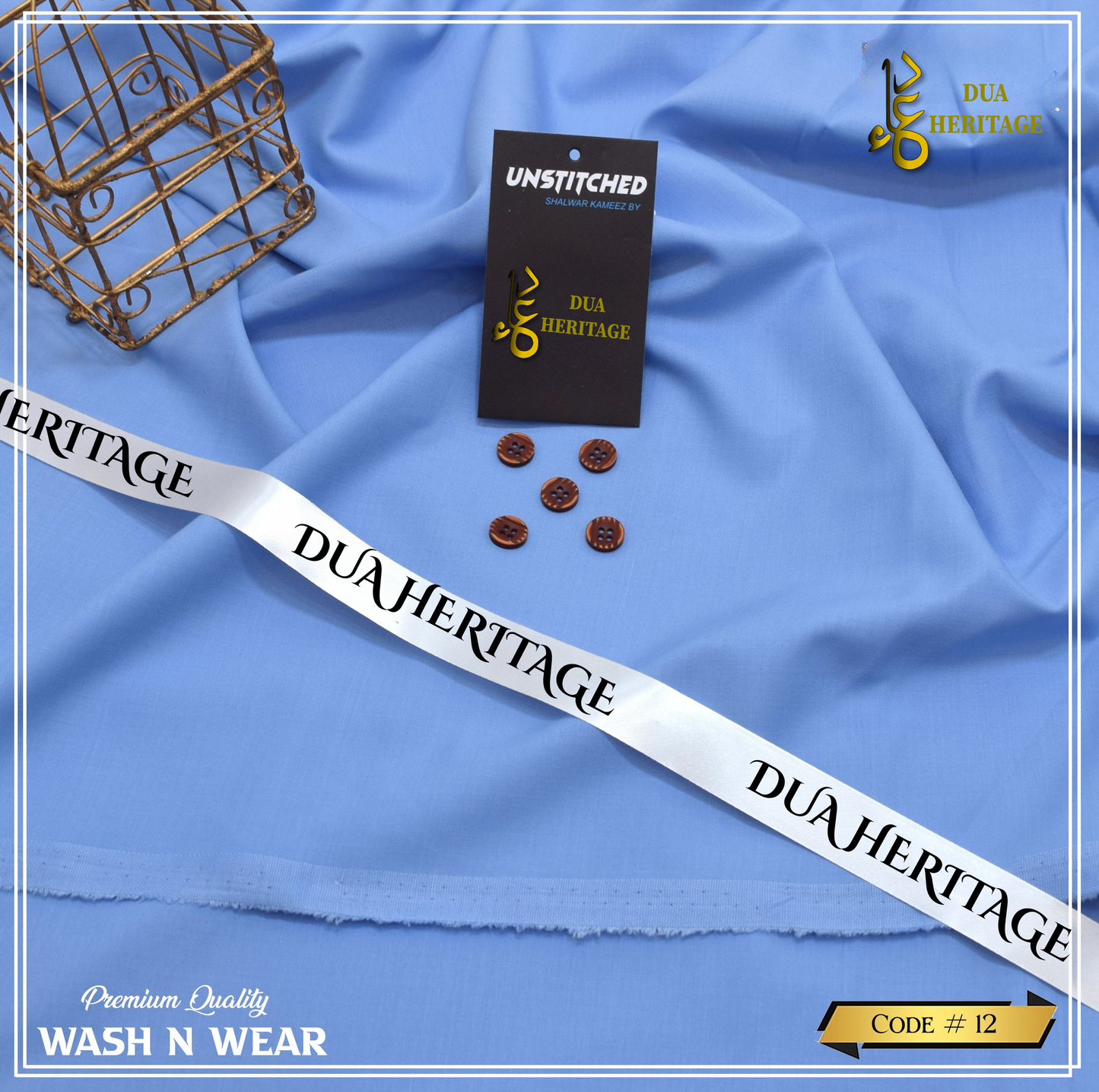 Dua Heritage Premium Wash & Wear – Sky-Blue Unstitched Fabric (Code 12)