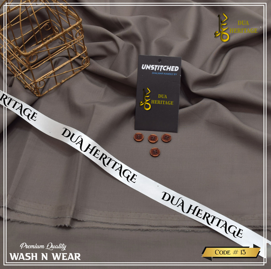 Dua Heritage Premium Wash & Wear – Taupe‑Brown Unstitched Fabric (Code 13)