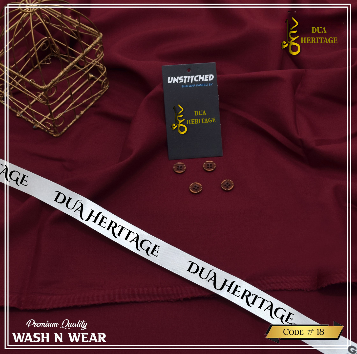 Dua Heritage Premium Wash & Wear – Maroon Unstitched Fabric (Code 18)