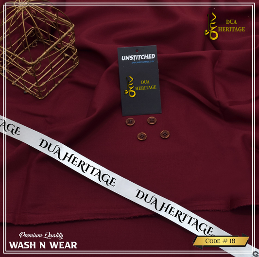 Dua Heritage Premium Wash & Wear – Maroon Unstitched Fabric (Code 18)