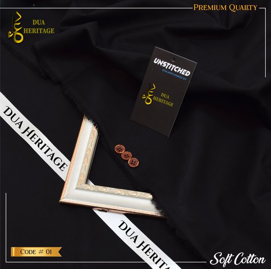 Dua Heritage product on a black fabric background with branding and product details.