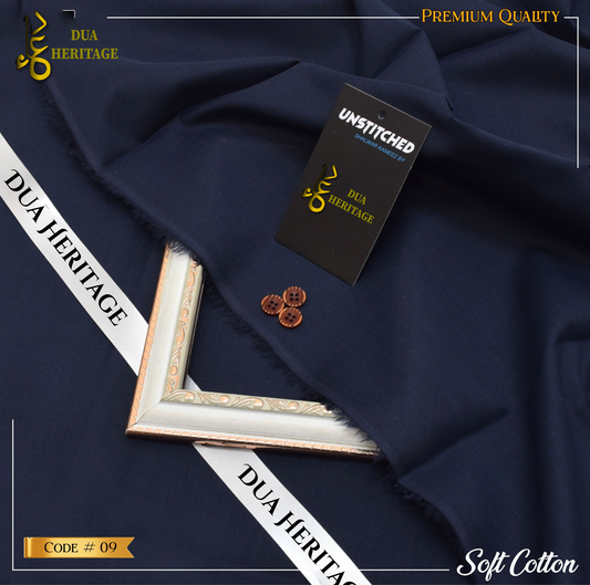 Soft Cotton – Navy Blue | Unstitched Men’s Fabric (Code 09) by Dua Heritage