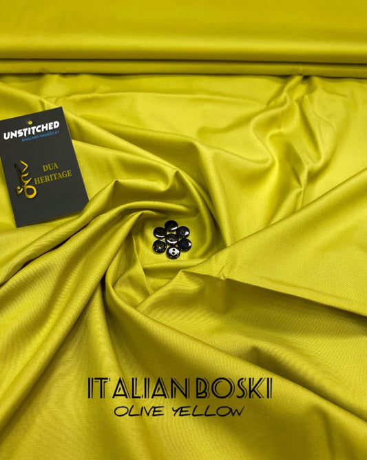 Premium Boski Unstitched Fabric for Men (Olive Yellow)DH#08 – Dua Heritage Exclusive