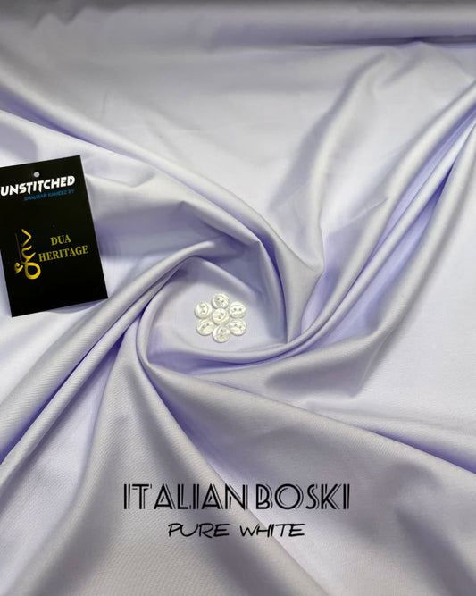 Premium Boski Unstitched Fabric for Men (Pure WHITE) DH#12 – Dua Heritage Exclusive