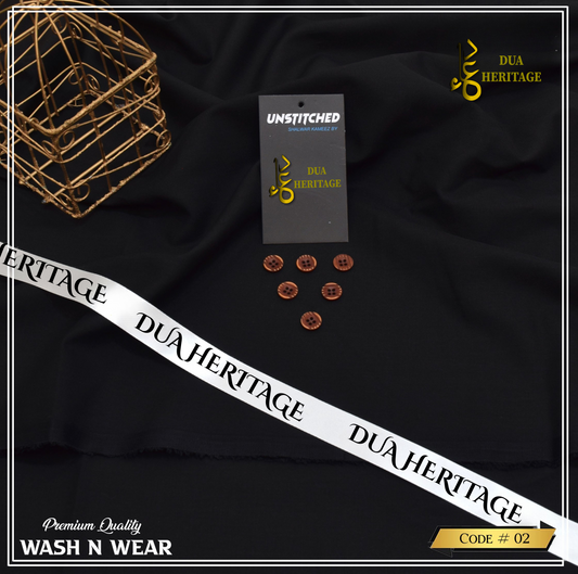 Dua Heritage Premium Wash & Wear – Black Unstitched Fabric (Code 02)